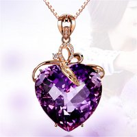 18K Gold-Plated Heart Amethyst Pendant Plated Colored Gemstone Natural Purple Diamond Necklace Fashion Jewelry