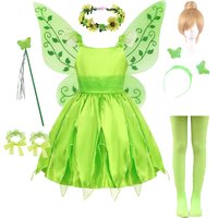 Tinker Bell Baby Girl Dress Green Forest Fairy Costume Kids Elf Cosplay Clothes Child Kindergarten Carnival Role Playing Sets