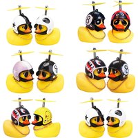 2PC Car Duck With Helmet Propeller Wind-breaking Yellow Duck Auto Internal Decoration Car Ornaments without light