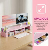 Dual Monitor Stand Riser with Drawer Length and Angle Adjustable Double Corner Desk Shelf Organizer for 2 Laptop/PC/Screen/TV