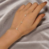 Lnkry 2.5mm Certified Moissanite Ring Bracelet 14k Gold Filled Four Leaf Flower Bracelet With Ring Hand Chain Stackable Jewelry