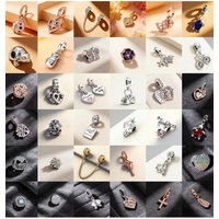 AliExpress NONE 2026 New 925 Silver Boy and Girl Bicycle Flower Charm Pendant Suitable for DIY Original Bracelet Women's Boutique Jewelry Gift