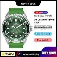 NORTH EDGE 2026 New TRITON Solar Powered Dive Watch Men Luxury Quartz Watches For Men 316L Stainless Steel Case Waterproof 300M image 4