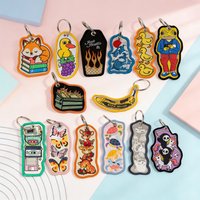 1pcs Cartoon Fox Giraffe Keychain for Motorcycles Cars Embroidery Key Fobs Holder Women Men Key Ring Jet Tags Accessories Toys