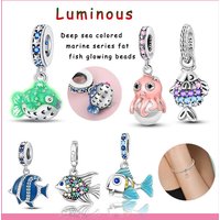 925 Sterling Silver Green Fat Fish Charms Beads Fit Original Bracelets Bag Keychain Charms Beads Pendant Diy Women Jewelry Gift