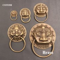 Antique Feng Shui Brass Lion Head Door Knocker Heavy Duty Forged Solid Knock Vintage Handles Cabinet Door Decoration