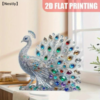 1Pcs 2D Flat Acrylic Figurine Luxurious Crystal Peacock Ornament Tabletop Decoration For Bedroom Living Room Office〔Nest〕