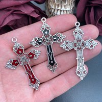 5pcs 55*36mm Gothic Enamel Bloody Red Black Cross Charms Designer Charms ,Fit Jewelry Making DIY Jewelry Findings