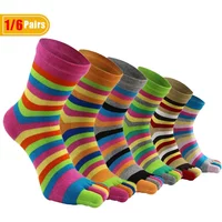1/6 Pairs Women Short Toe Socks Cotton Colorful Striped Casual Fashion Breathable Warm Harajuku Happy Student Five Finger Socks