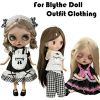 For Blythe Doll 30cm Black Checkered Pattern Clothes Diablo series Skirt Dress Clothing Winter Coat OB24 OB22 1/6 Accessories