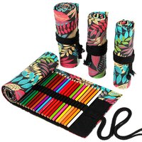 12/24/36/48/72 Hole Pencil Case Canvas Stationery Organizer Roll Up Pen Curtain Colorful Cloth Pencil Bag