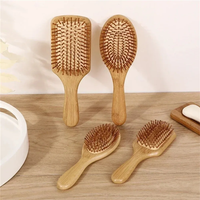 Wooden Bamboo Paddle Hair Brush Natural Air Cushion Scalp Massage Comb Detangling Anti-Static Hairbrush For Real Hair Wig