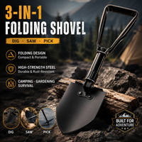 3-in-1 Folding Military Shovel, Multifunctional Garden Shovel for Camping Fishing Survival Outdoor Digging Tool