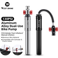 WEST BIKING 130PSI Dual-Use Bike Pump Aluminum Alloy Shell Hidden Flexible Hose Bicycle Inflator Schrader/Presta Valve Bike Pump