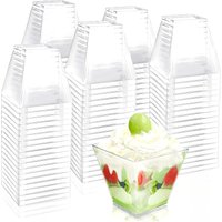 50/100PCS Transparent Ladder Shaped Cups Plastic Dessert Cups Birthday Party Christmas Fruit Ice Cream Dessert Food Container