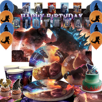 112 Pcs Godzilla Birthday Decorations&Tableware Set-Godzilla Birthday Plates Cup Tablecloth Balloons etc Godzilla Party Supplies