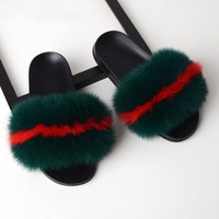 Chic Fox Fur Slide Slippers | Pink & Black Design, Perfect for Indoor & Outdoor Seasons