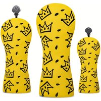 Cheese Crown Golf Club Head Cover - Bright Yellow with Black & White Swiss Cheese & Crown Design