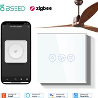 BSEED Tuya ZigBee Ceiling Fan Speed Controller Smart Switch Touch Glass Works Alexa Echo Google Home Smart Life EU Standard