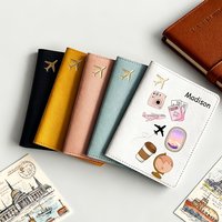 Personalized Name Text Custom PU Passport Holder, Cartoon Pattern Designed Passport Case, Faux Leather Scratch-Resistant