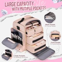 High Capacity Cosmetic Bag Travel Organizer 4 Detachable Boxes Jewelry Roll Multiple Pockets for Makeup Skin Care Hair Supplies