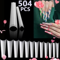 504PCS False Nail Art Tips French Natural Transparent Coffin False Nails Tips Acrylic UV Gel Nail Polish Manicure