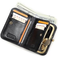 CONTACT'S Genuine Leather Short Wallets for Women Kiss Lock Classic Wallet Metal Frame Coin Purses Card Holder Money Clip Bags