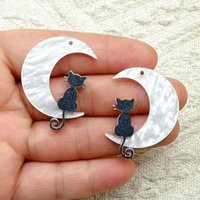 10pcs Acrylic Moon Cat Charm Jewelry Accessories Necklace Bracelet Earring Pendant Diy Craft Supplies