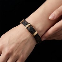 Luxury Monogram Leather Clover Bracelet - 23cm Adjustable Buckle Bangle for Women Party & Daily Wear