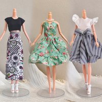 A floral-print mid-length skirt set, a princess puff skirt, and a strapless dress suitable for 30cm/11.5inch female dolls
