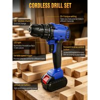 21V Cordless Power Drill Combi Driver Electric Screwdriver Tools Kit,2 Variable Speed 25+1 Torque Setting,29pcs Drill/Driver Bits,Orange