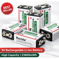 Rechargeable Li-ion High Capacity Battery, 1200+ Cycles, Constant Output for 9V devices