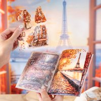20 Sheets Paris Autumn Series Travel Theme Dual Material Sticker Book for DIY Scrapbooking Photo Frame Collage Decoration