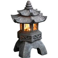 Pagoda Statues Outdoor Solar Powered Statue Japanese Garden Decor Outdoor Zen Garden Lantern Flickering LED Garden Light