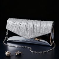 Luxury semi-ruffled evening bag - High-end mirror chain crossbody bag for elegant parties Formal dress handbag for social even