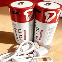 Top Store 12000mAh D Size USB-C Rechargeable Lithium Battery with Cable, Ultra High Capacity Long Lasting Hot Sale