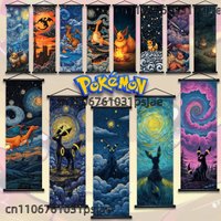 Starry Night Pokémon Charizard Umbreon Eevee Scroll Wall Art White Canvas Decor Gift - RoomMates Wall Decals