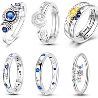 925 Sterling Silver Star Moon Sun Starry Sky Series Closed Ring For Women Valentine's Birthday Gifts Wedding Jewelry Accessory