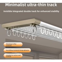 Thickened Aluminum Alloy Integrated Double Track Ultra-Thin Minimalist Curtain Track Top Mount Drapery Rod No Drilling Required