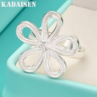 925 Sterling Silver Flower Zircon 7-10# Ring For Women Wedding Engagement Party Fashion Jewelry