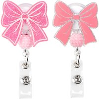 Pink Bow Badge Reel Cute Badge Reel with Alligator Clip ID Badge Holder Funny Sparkly Glitter Retractable Nursing Badge Reels
