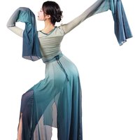 Women Classical Dance Body Rhyme Gauze Dress Elegant Fairy Top Split Skirt Chinese Ancient Folk Dance Performance Stage Clothes