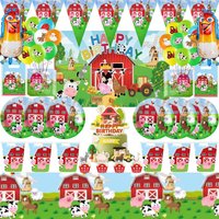 Farm Animals Party Decoration Balloons Cartoon Cow Chicken Pig Paper Tableware Backdrop Baby Shower Kids Birthday Party Supplies