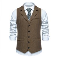 Automne hommes revers multi-poches gilet mode chevrons gros Tweed costume gilet britannique décontracté Vintage Gentleman loisirs fête