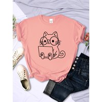 Étudier prudent du travail chat croquis femmes T-Shirt personnalité tendance T-Shirt décontracté vêtements rue hauts créatifs femme à manches courtes