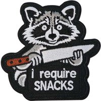 1PC I Require SNACKS Embroidered Patch Iron On Cartoon Raccoon Adhesive Badge DIY Gift For Clothes Cap Bag Jacket Trucker Hat
