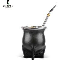 Argentina Yerba Mate Cup With Ceramic liner Straw Tea Gourd Mug One Bombilla Mate (Straw) a Cleaning Brush