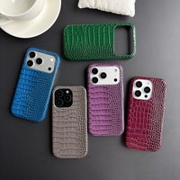 Dark Color Imitation Leather Crocodile Skin Blue Green Purple Gray Half-Wrapped Case Cover For iPhone 17 16 15 14 Pro Max