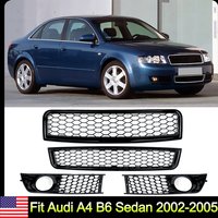 Frontgrills-Baugruppe, kompatibel mit Audi A4 B6 2002–2005, Honeycomb Front Upper & Lower Grille & Nebelscheinwerfergrill Aftermarket