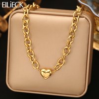 EILIECK 316L Stainless Steel Metal Gold Color Heart Chain Collar Necklace For Women Trendy Waterproof Neck Chain Jewelry Gift
